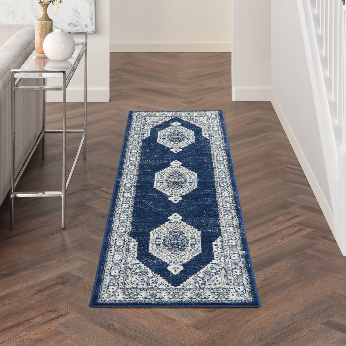 Cyrus CYR01 Ivory Navy Rug - room scene