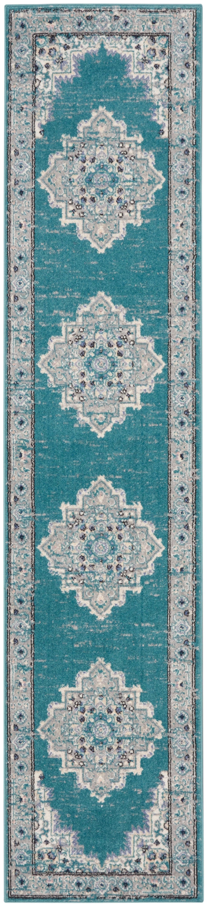 Passion PSN03 Turquoise Grey Rug - Runner