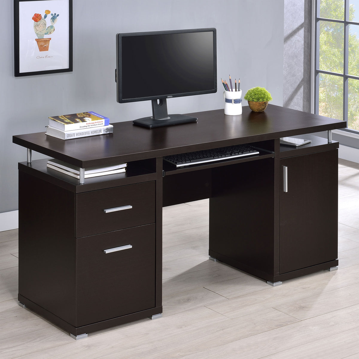 Tracy 55-inch 2-drawer Office Computer Desk - Cappuccino