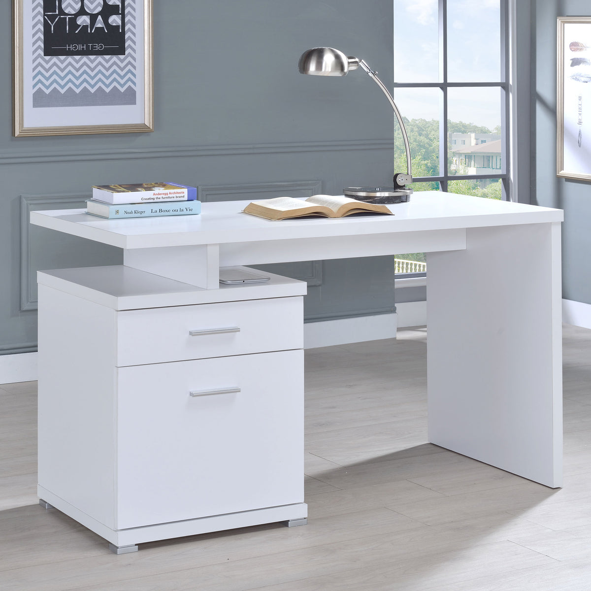 Irving 47-inch 2-drawer Office Computer Desk - White