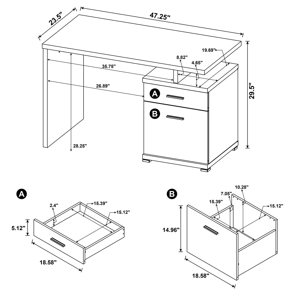 Irving 47-inch 2-drawer Office Computer Desk - White