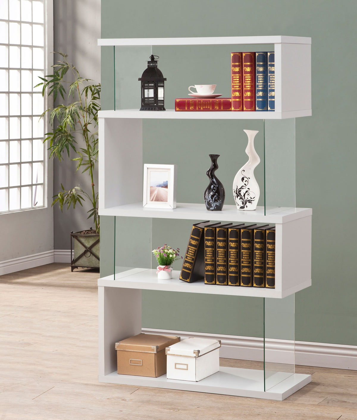 Emelle 63-inch 3-shelf Glass Panel Bookshelf White