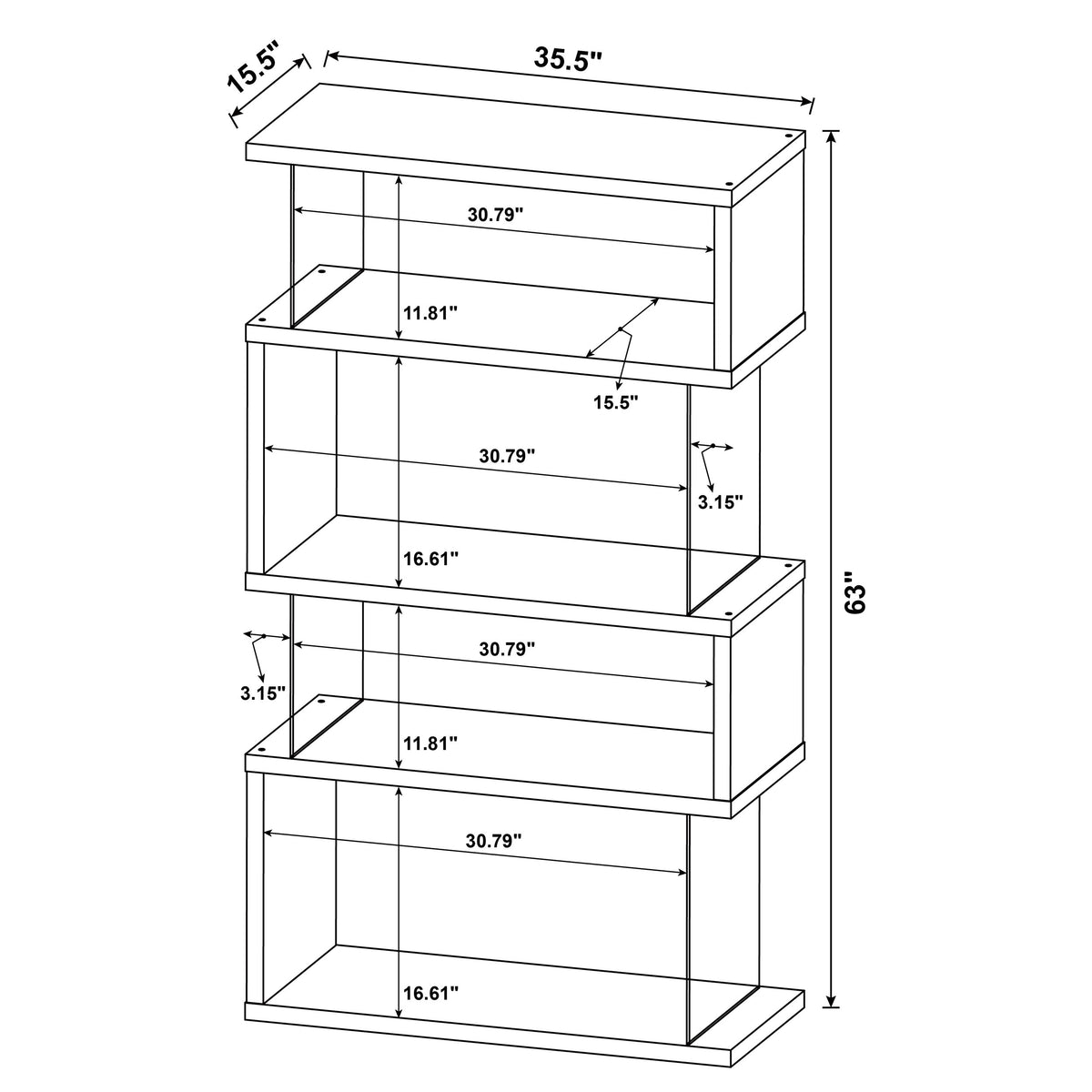 Emelle 63-inch 3-shelf Glass Panel Bookshelf White