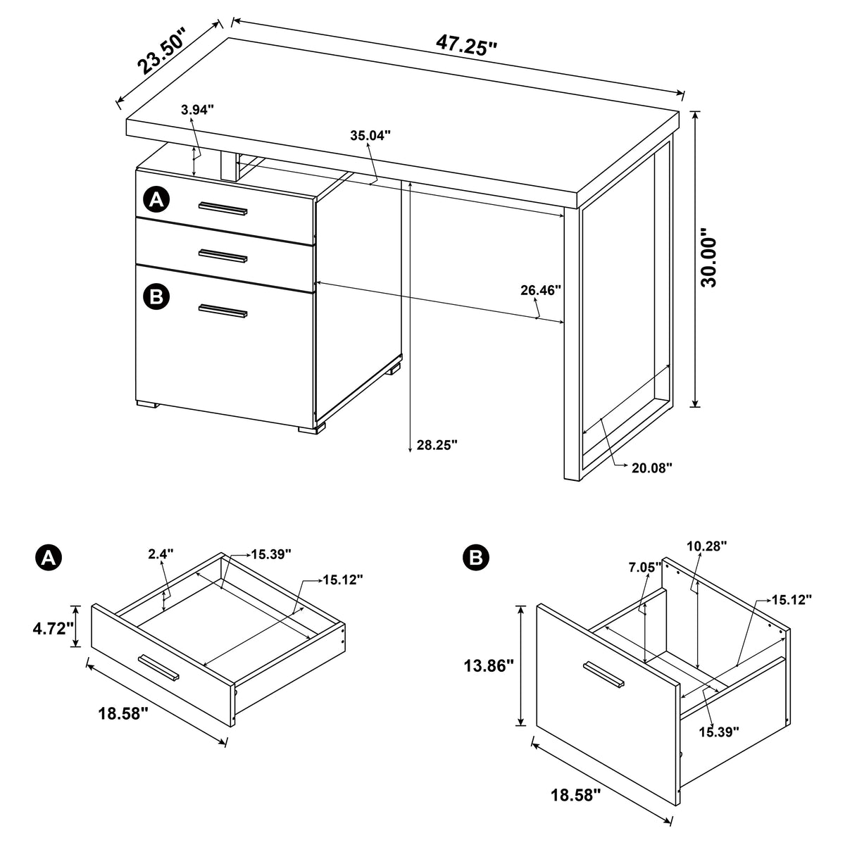 Brennan 47-inch 3-drawer Office Computer Desk - White