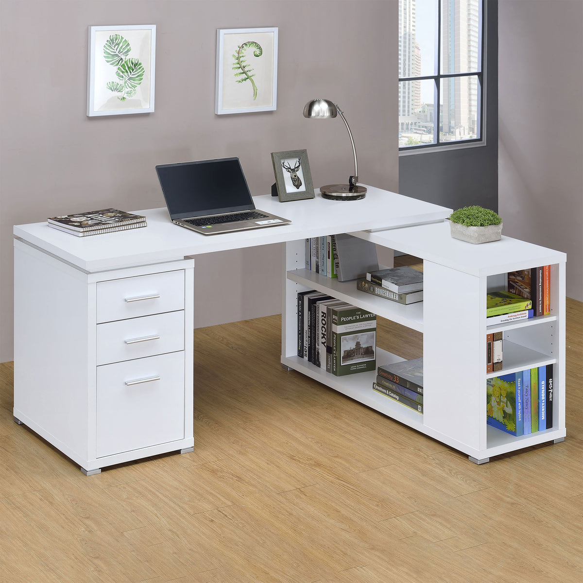 Yvette 60-inch 3-drawer L-Shape Computer Desk - White