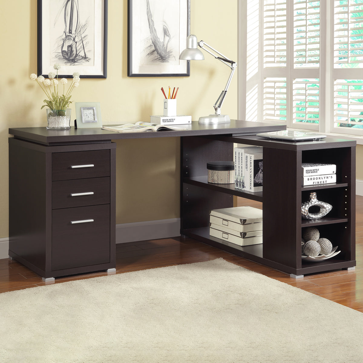 Yvette 60-inch 3-drawer L-Shape Computer Desk - Cappuccino