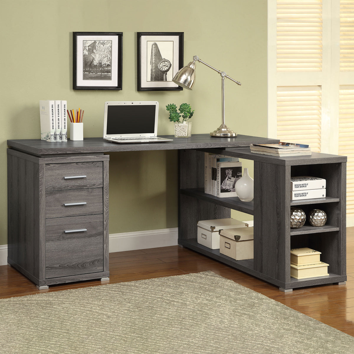 Yvette 60-inch 3-drawer L-Shape Computer Desk - Weathered Grey