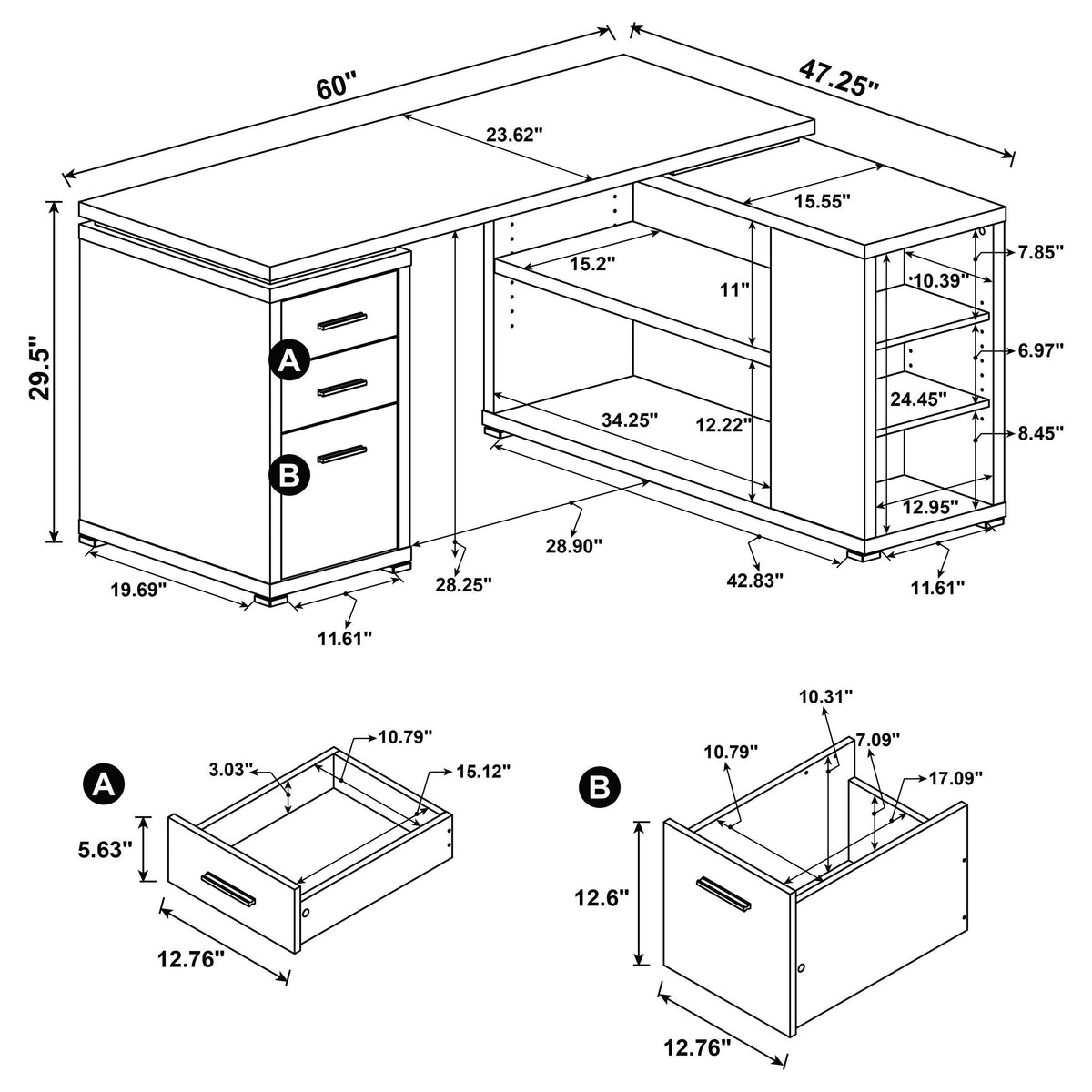 Yvette 60-inch 3-drawer L-Shape Computer Desk - Mango