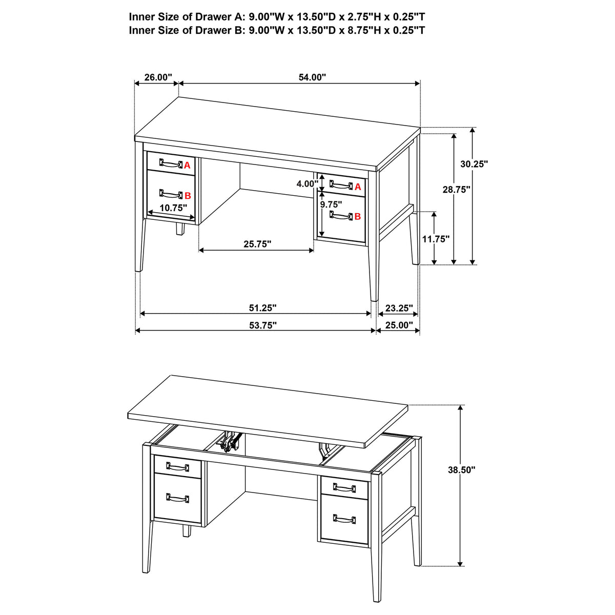 Graham 4-Drawer Lift-Top Computer Desk - Black