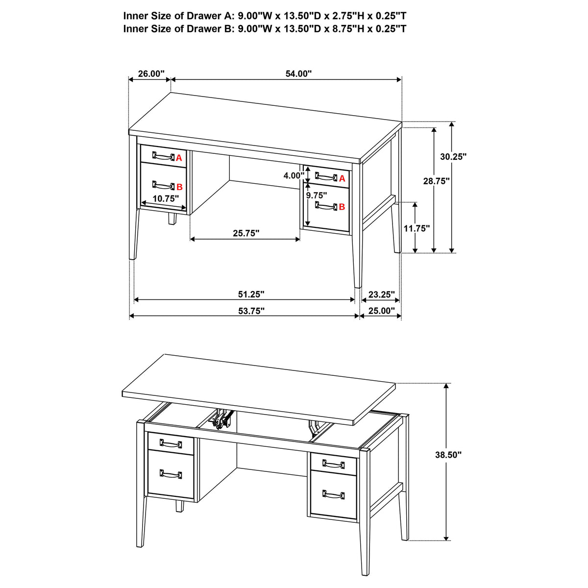 Graham 4-Drawer Lift-Top Computer Desk - Walnut Brown