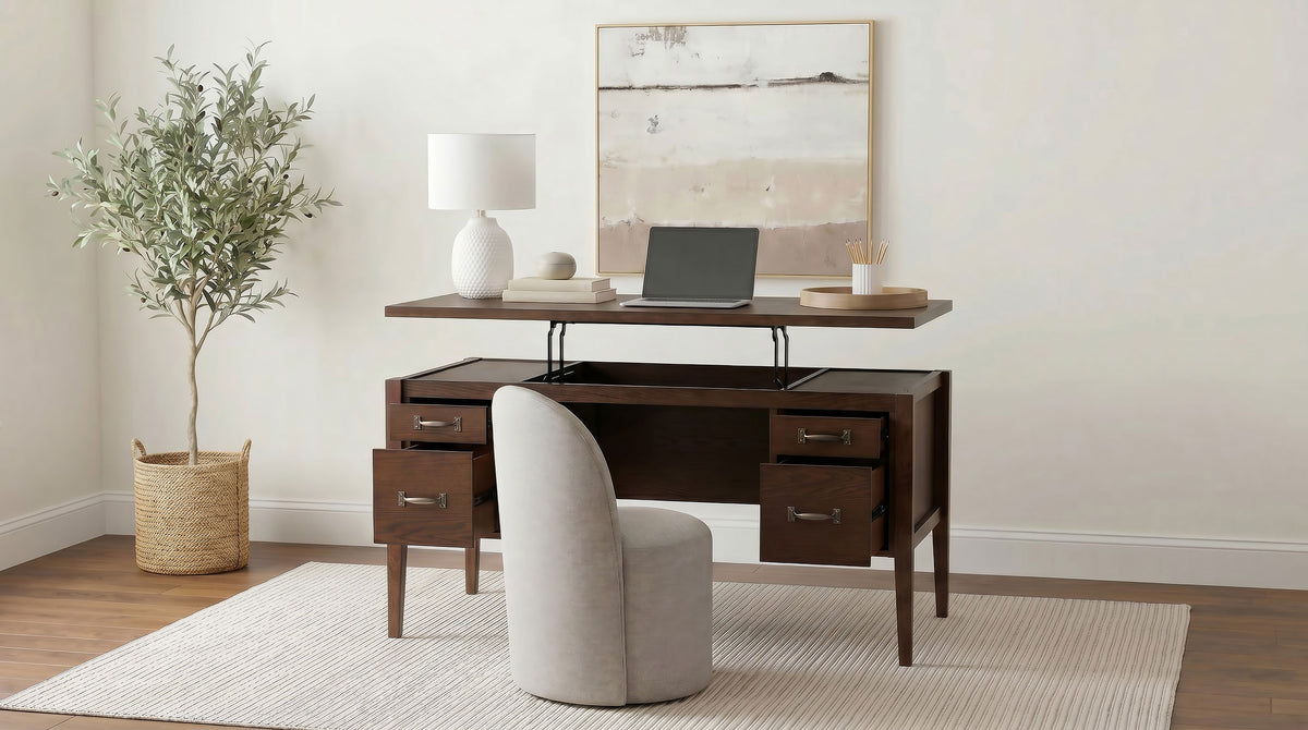 Graham 4-Drawer Lift-Top Computer Desk - Walnut Brown