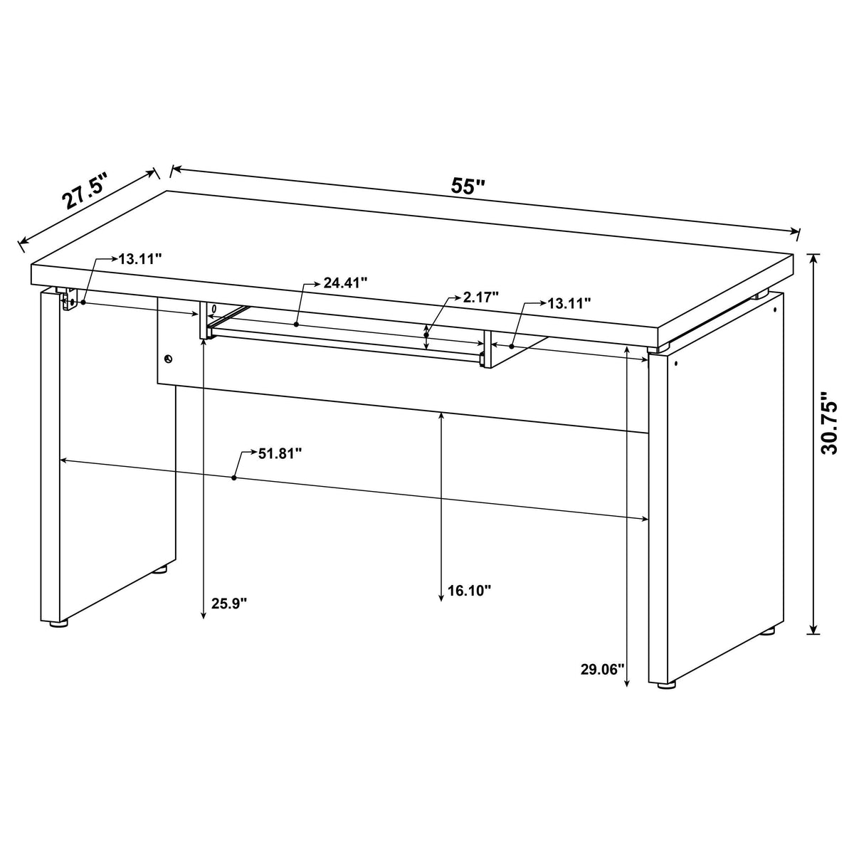 Skylar Computer Desk Cappuccino - 55-inch with Keyboard Drawer