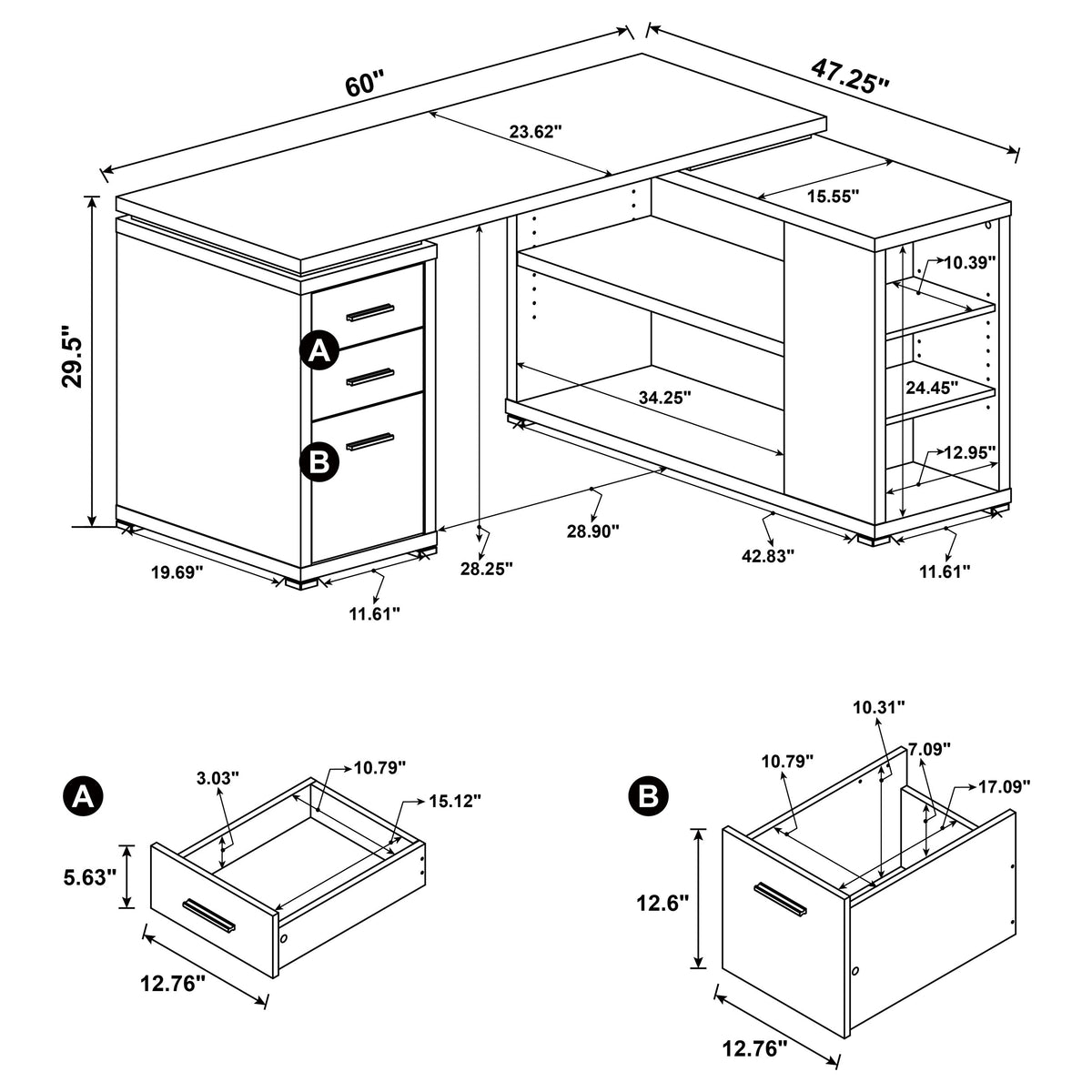 Yvette 60-inch 3-drawer L-Shape Computer Desk - Grey Driftwood