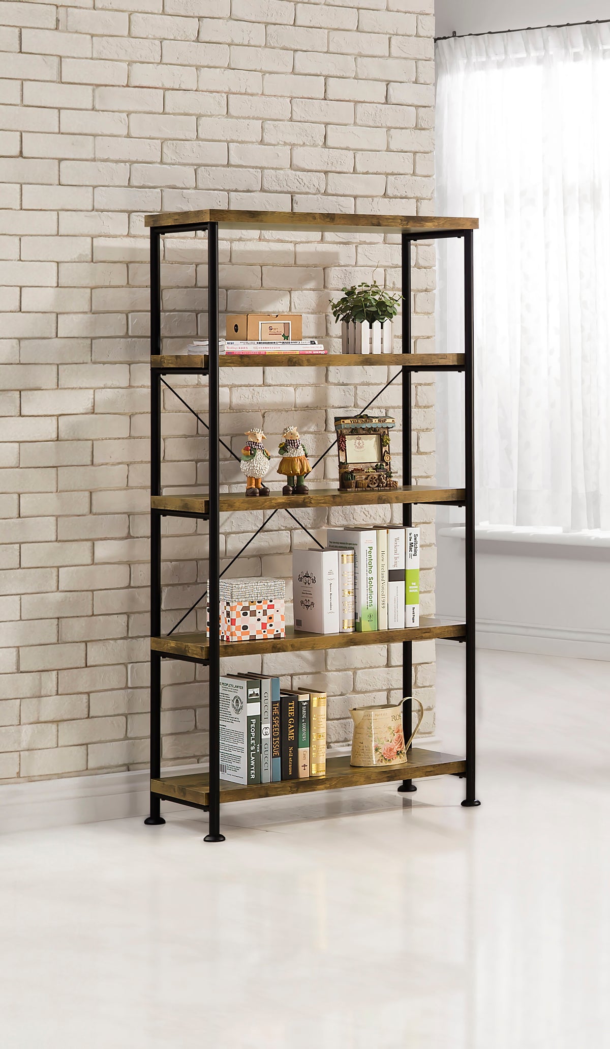 Analiese 63-inch 4-shelf Bookshelf - Rustic Nutmeg