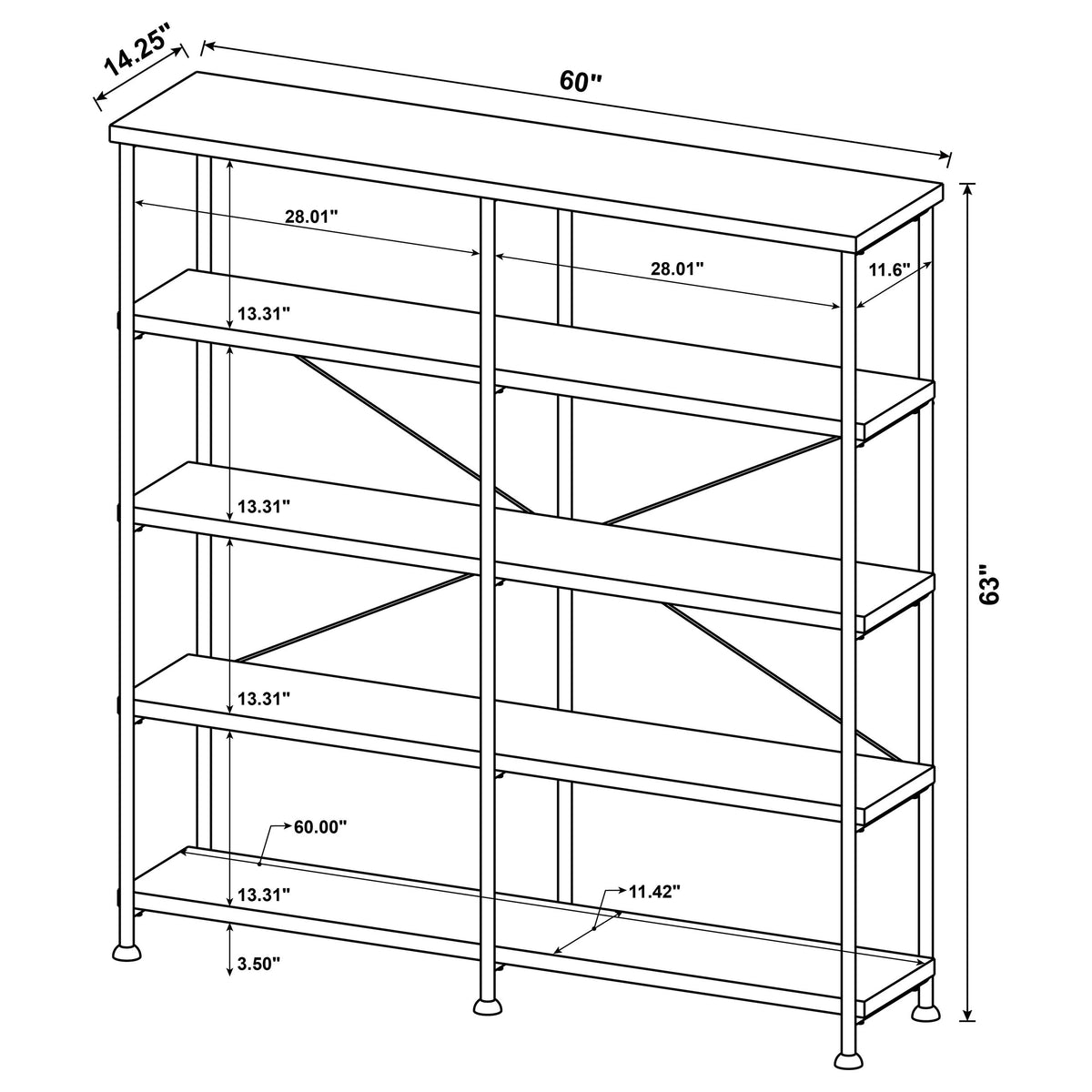 Analiese 63-inch 4-shelf Double Bookshelf - Rustic Nutmeg