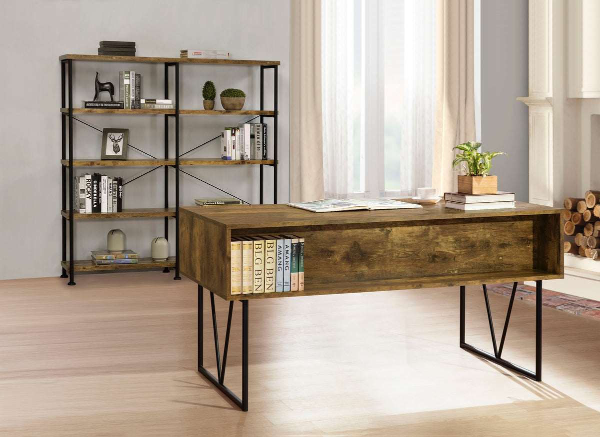 Analiese 63-inch 4-shelf Double Bookshelf - Rustic Nutmeg