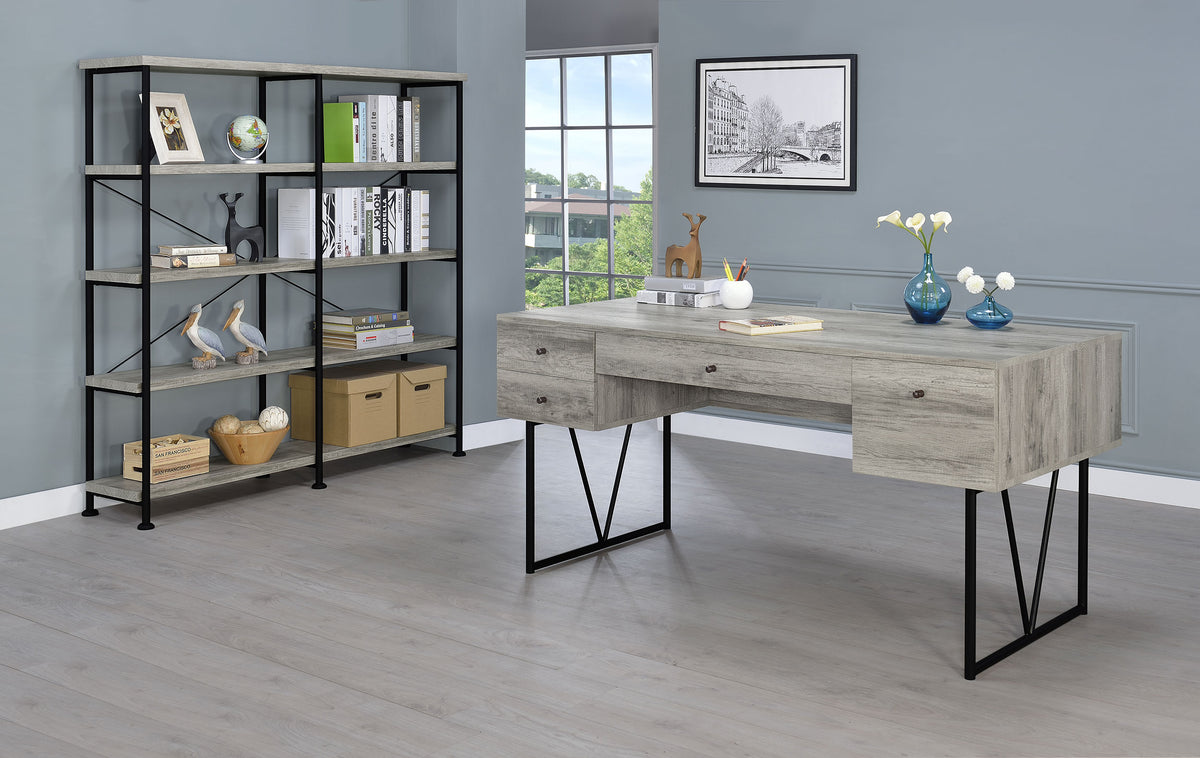 Analiese 63-inch 4-shelf Double Bookshelf - Grey Driftwood