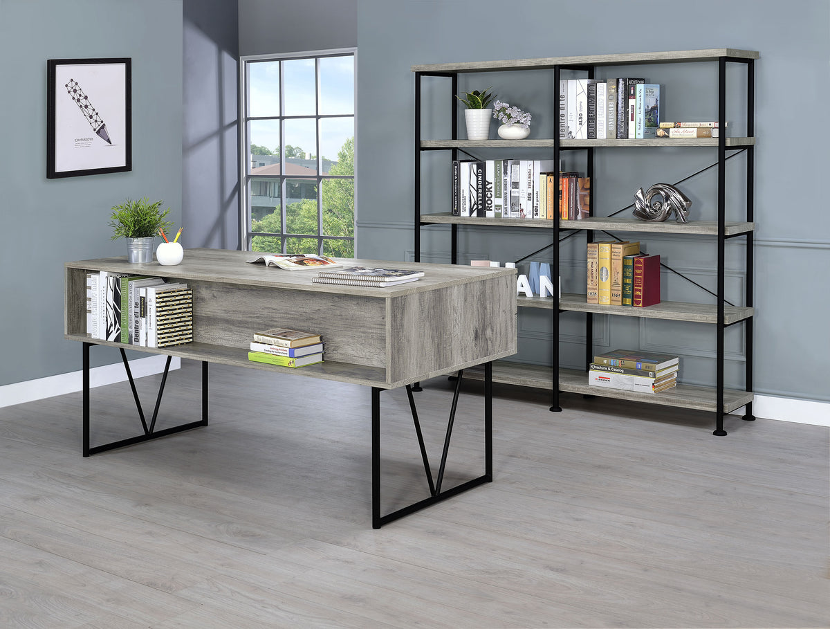 Analiese 63-inch 4-shelf Double Bookshelf - Grey Driftwood