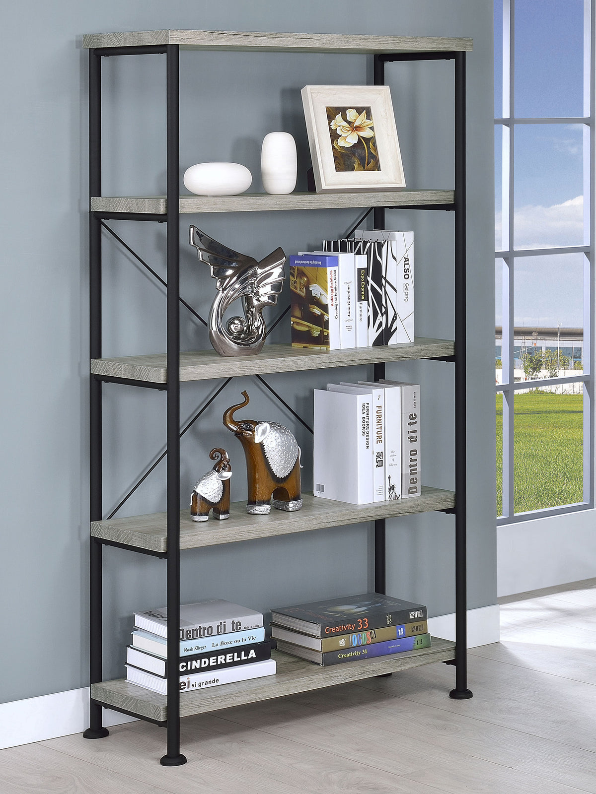 Analiese 63-inch 4-shelf Bookshelf - Grey Driftwood
