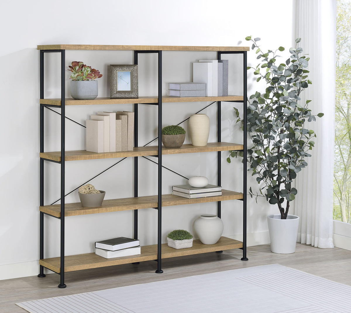 Analiese 63-inch 4-shelf Double Bookshelf - Mango