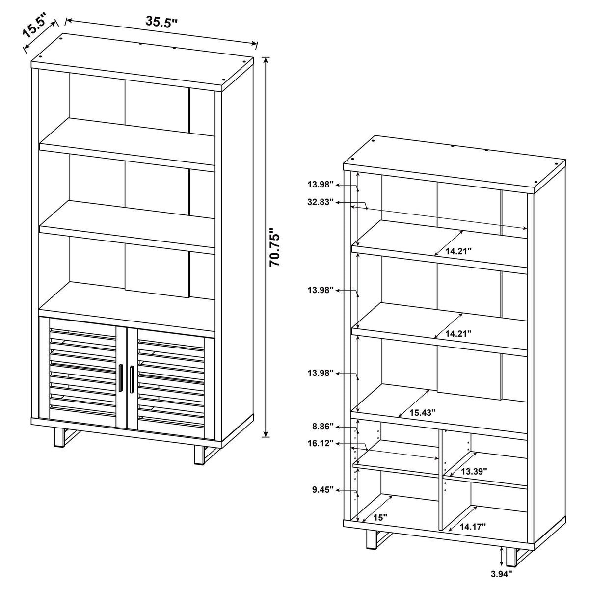 Maddox 71-inch 5-shelf Cabinet Bookcase Walnut