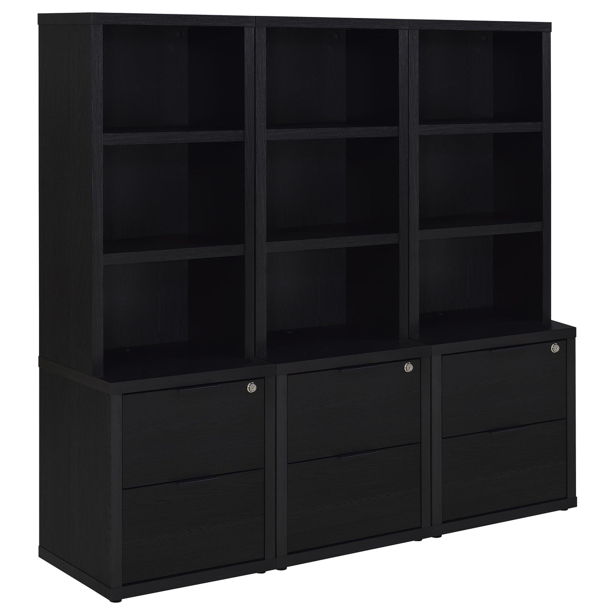 Westpark 3-piece Wall Unit Bookcase Set with USB - Black
