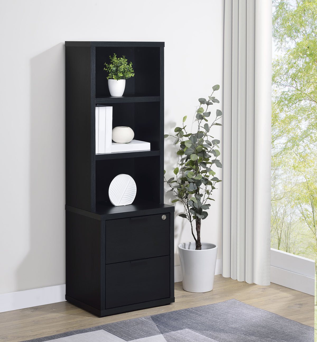 Westpark 3-shelf Bookcase USB and Lockable Drawer - Black