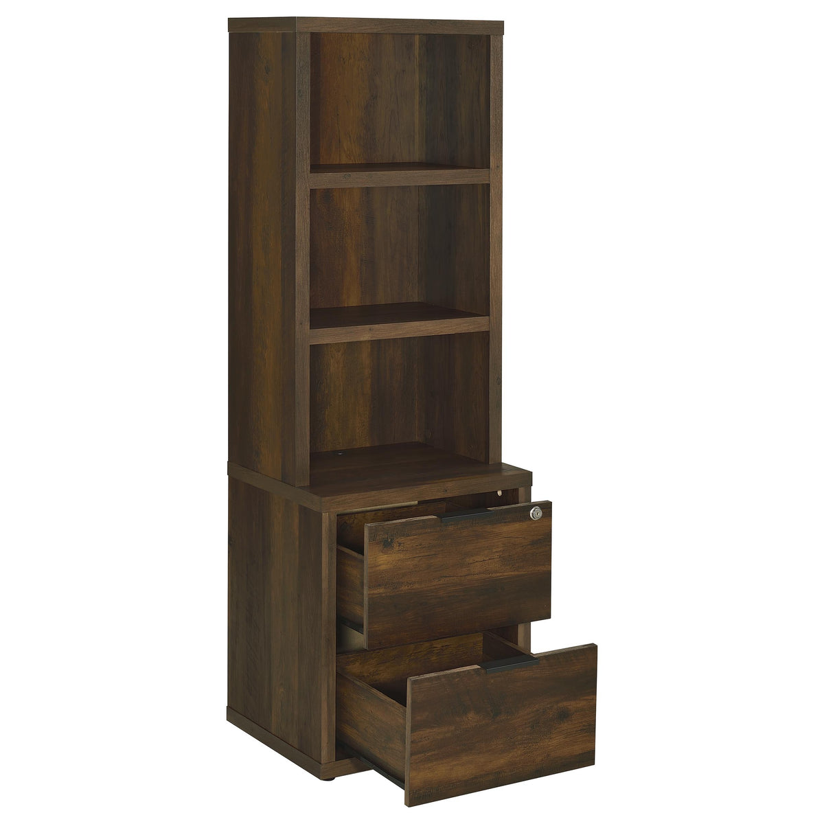 Westpark 3-shelf Bookcase USB and Lockable Drawer - Dark Pine