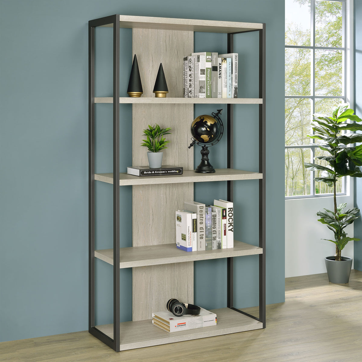 Loomis 72-inch 3-shelf Bookshelf Whitewashed Grey