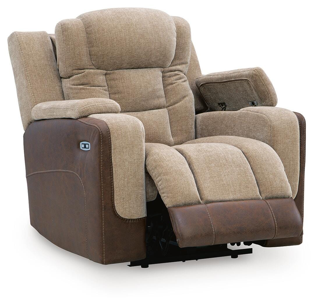 Mixed Motion PWR Recliner/ADJ Headrest Faux Leather Chenille