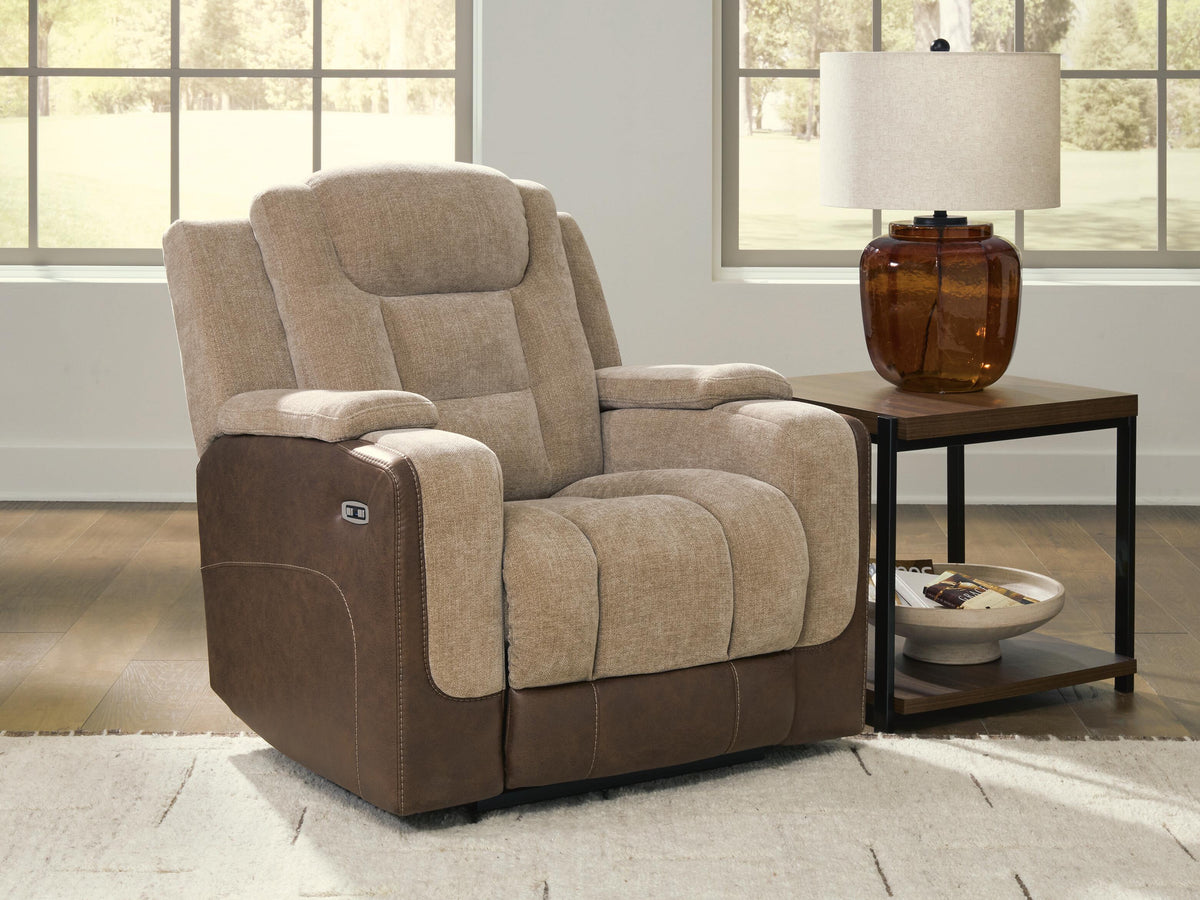 Mixed Motion PWR Recliner/ADJ Headrest Faux Leather Chenille