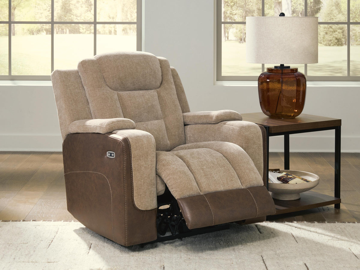 Mixed Motion PWR Recliner/ADJ Headrest Faux Leather Chenille