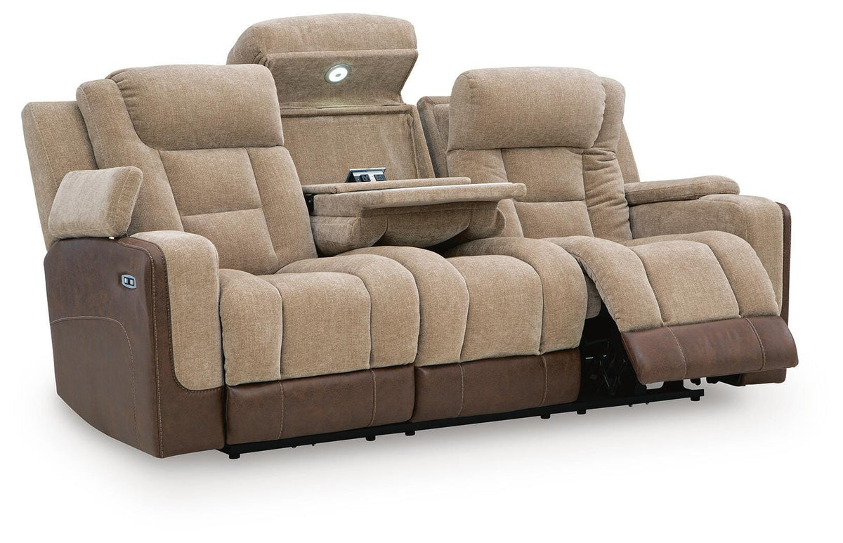 Mixed Motion PWR REC Sofa with ADJ Headrest Faux Leather Chenille