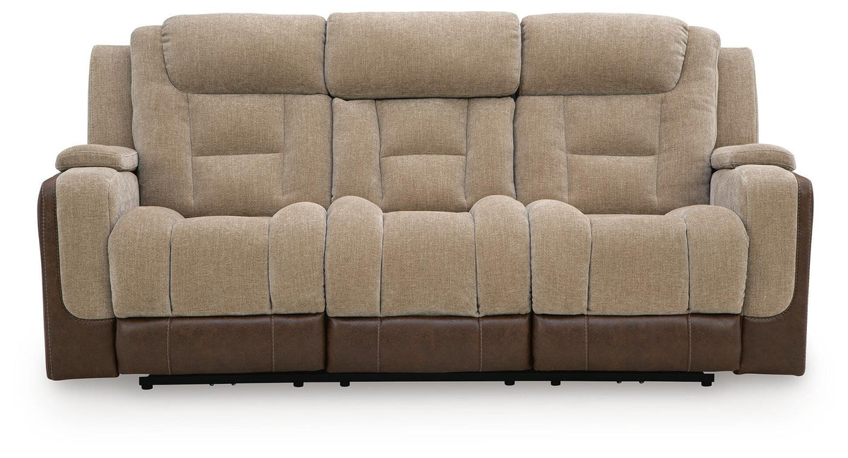 Mixed Motion PWR REC Sofa with ADJ Headrest Faux Leather Chenille