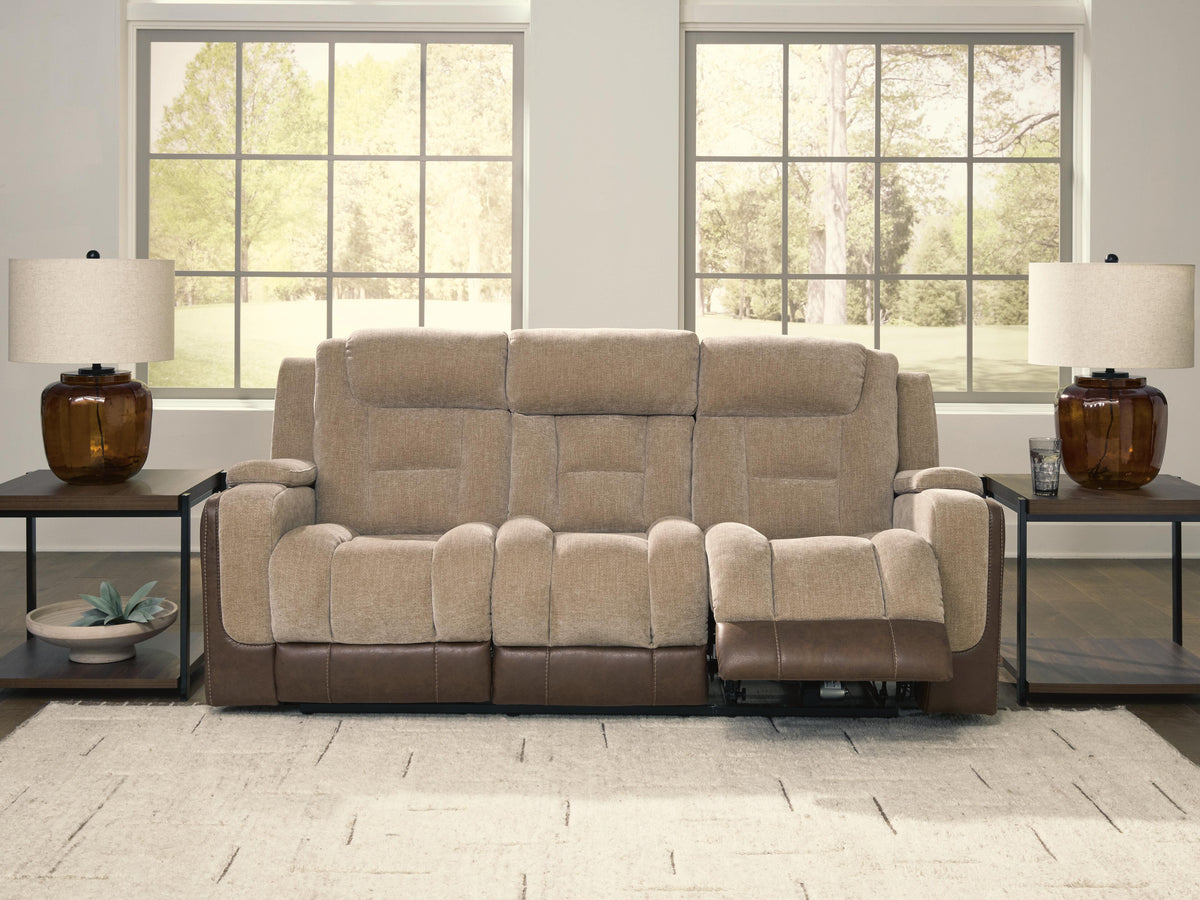 Mixed Motion PWR REC Sofa with ADJ Headrest Faux Leather Chenille