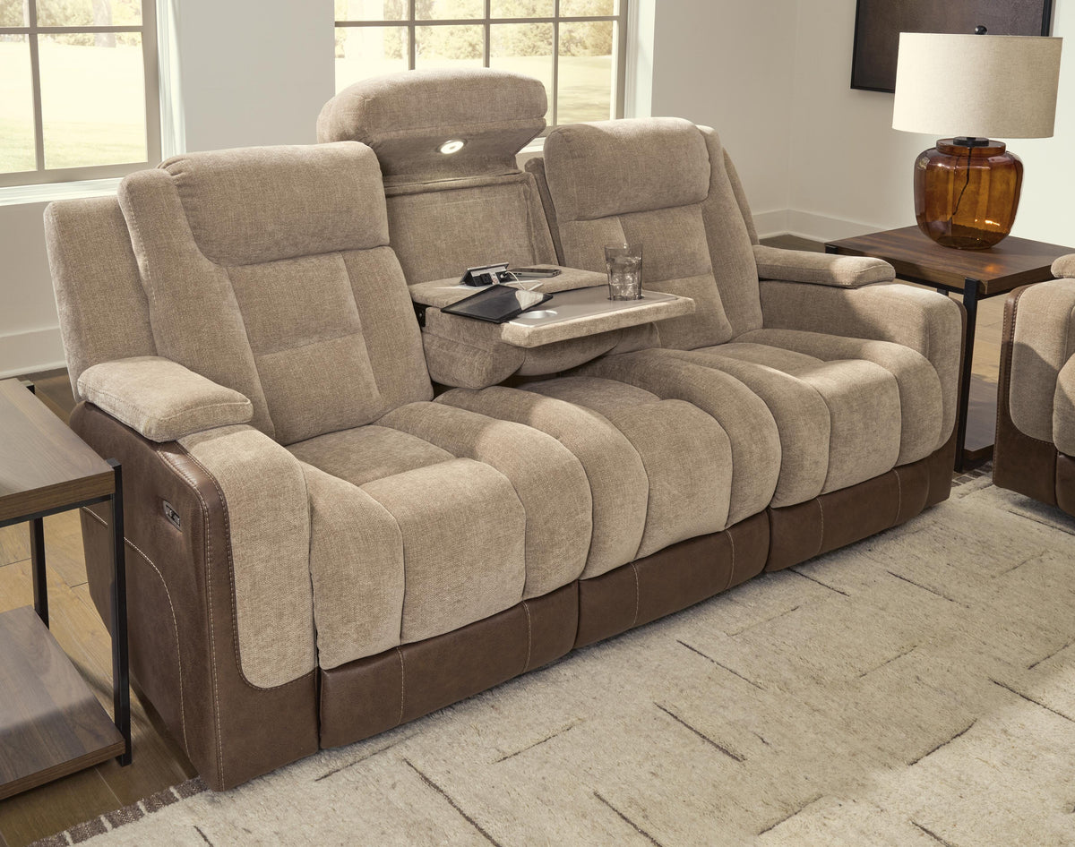 Mixed Motion PWR REC Sofa with ADJ Headrest Faux Leather Chenille