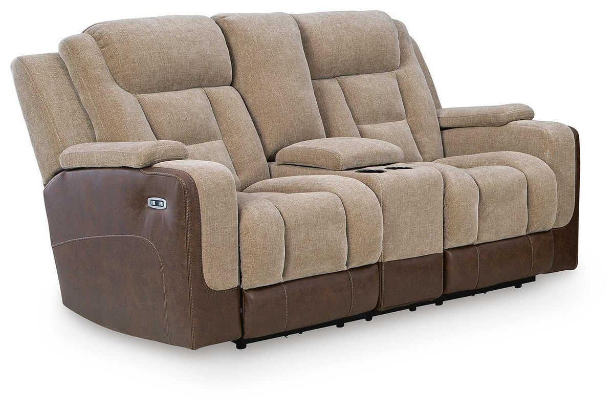 Mixed Motion PWR REC Loveseat/CON/ADJ HDRST Faux Leather Chenille