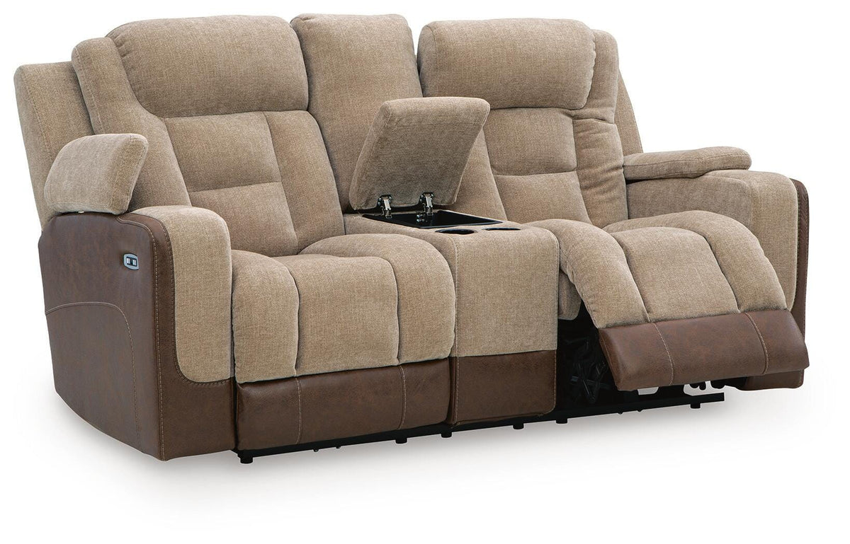 Mixed Motion PWR REC Loveseat/CON/ADJ HDRST Faux Leather Chenille