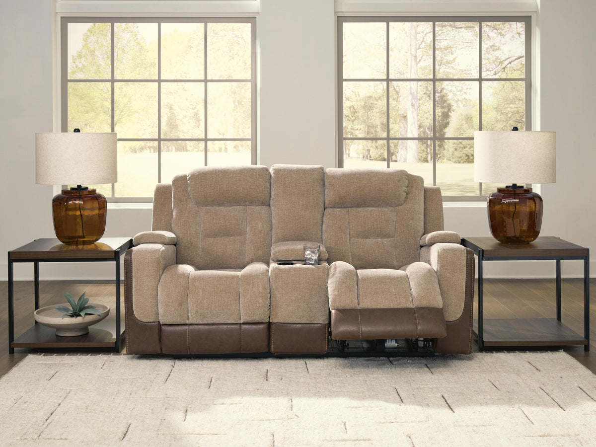 Mixed Motion PWR REC Loveseat/CON/ADJ HDRST Faux Leather Chenille