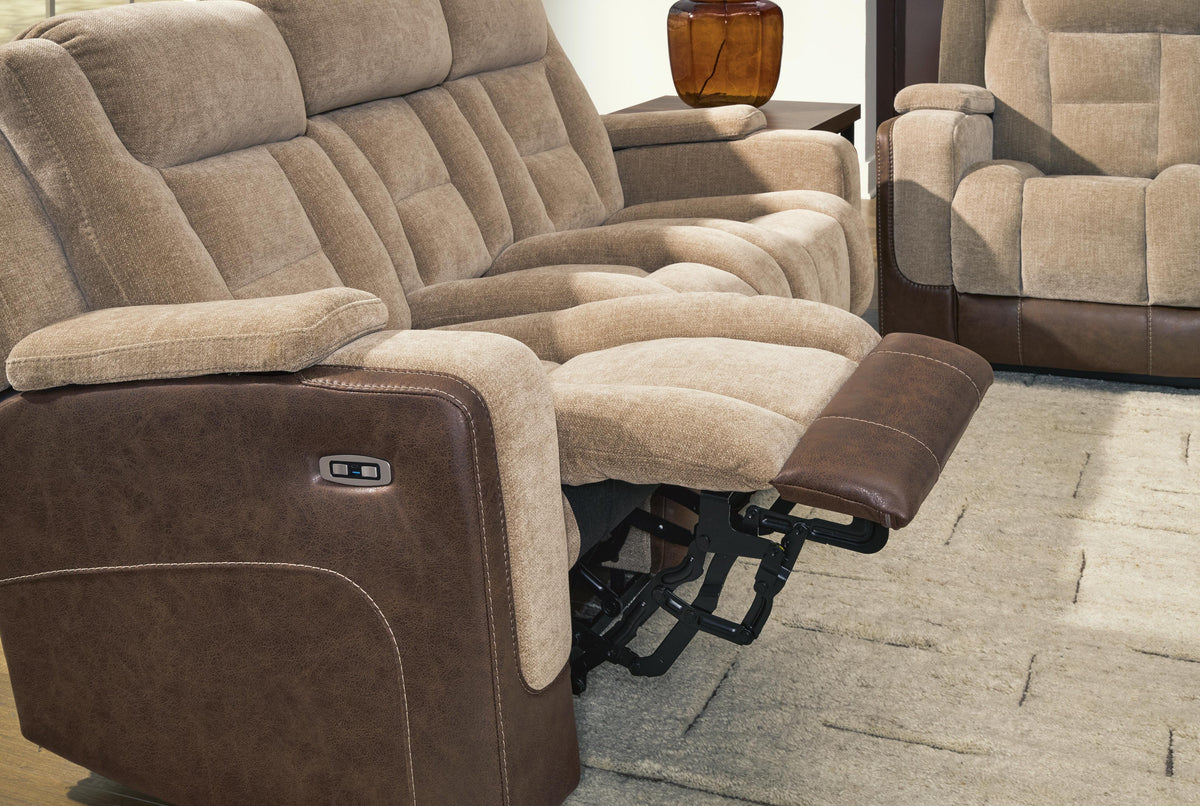 Mixed Motion PWR REC Sofa with ADJ Headrest Faux Leather Chenille