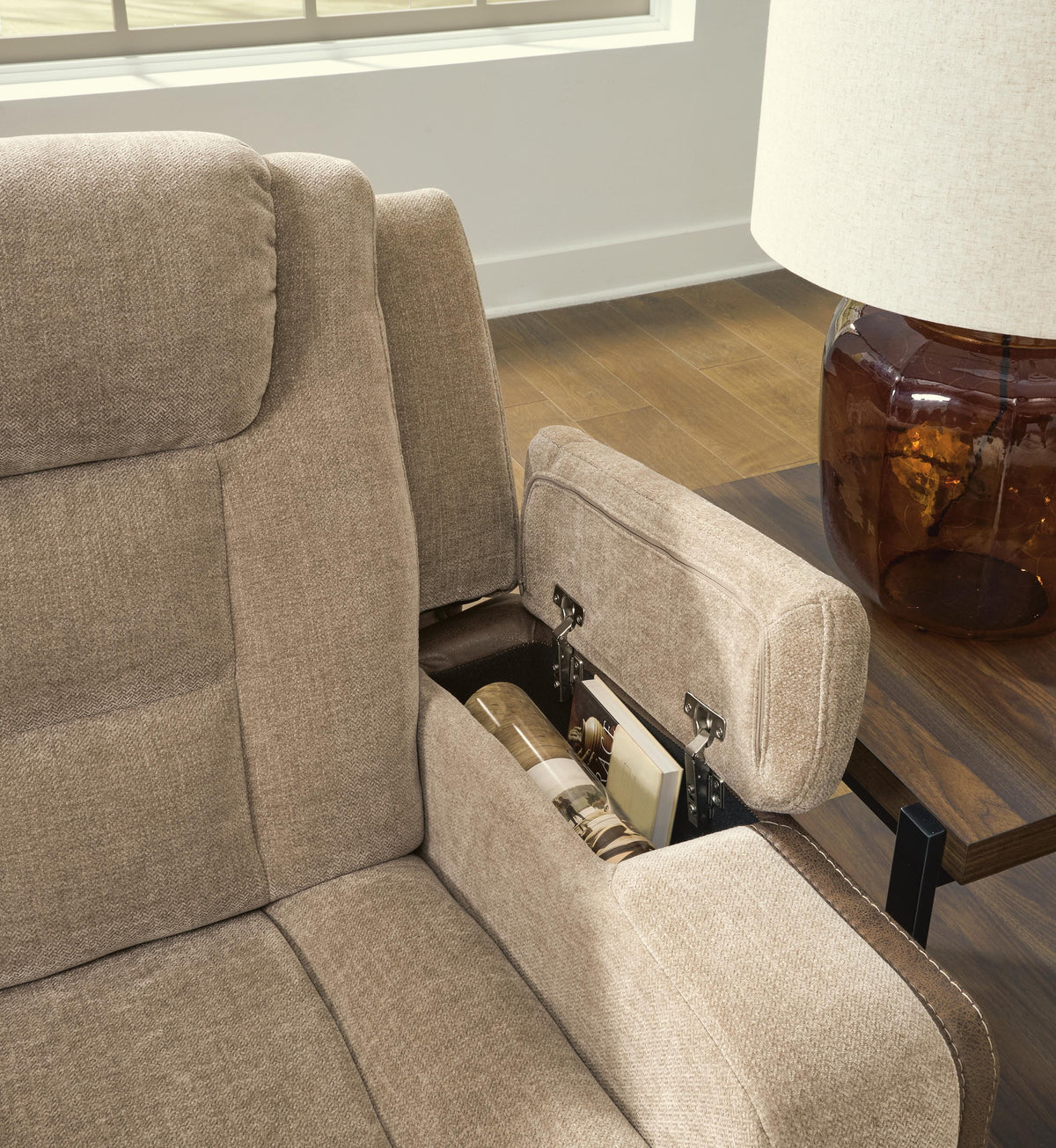 Mixed Motion PWR Recliner/ADJ Headrest Faux Leather Chenille
