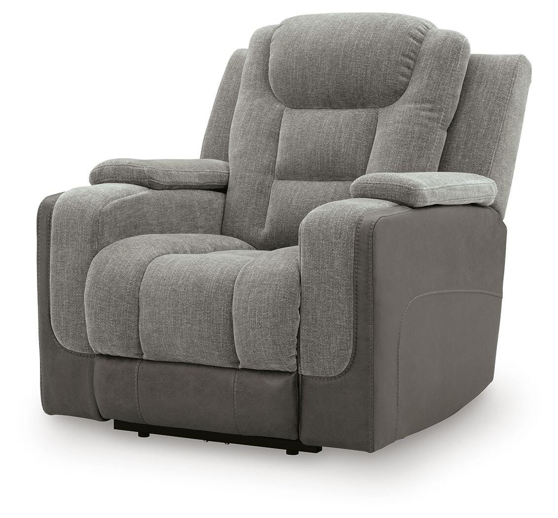 Mixed Motion PWR Recliner/ADJ Headrest Faux Leather Chenille