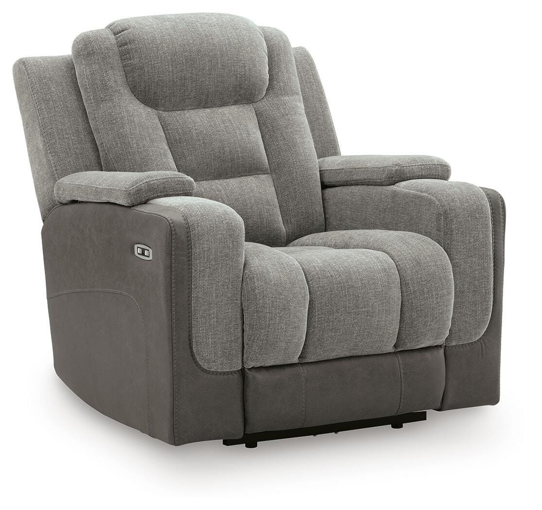 Mixed Motion PWR Recliner/ADJ Headrest Faux Leather Chenille
