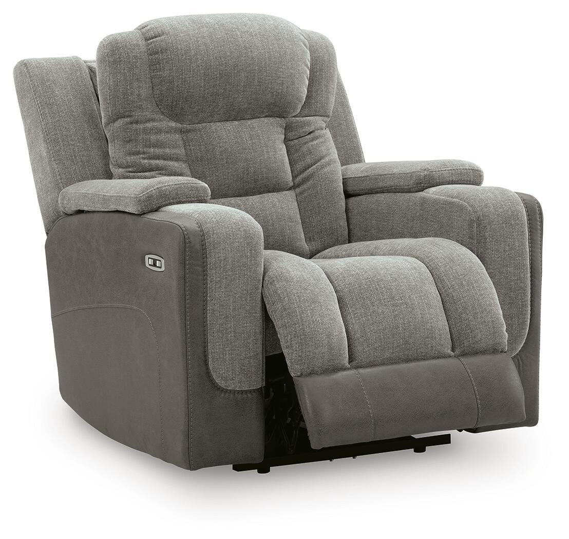 Mixed Motion PWR Recliner/ADJ Headrest Faux Leather Chenille