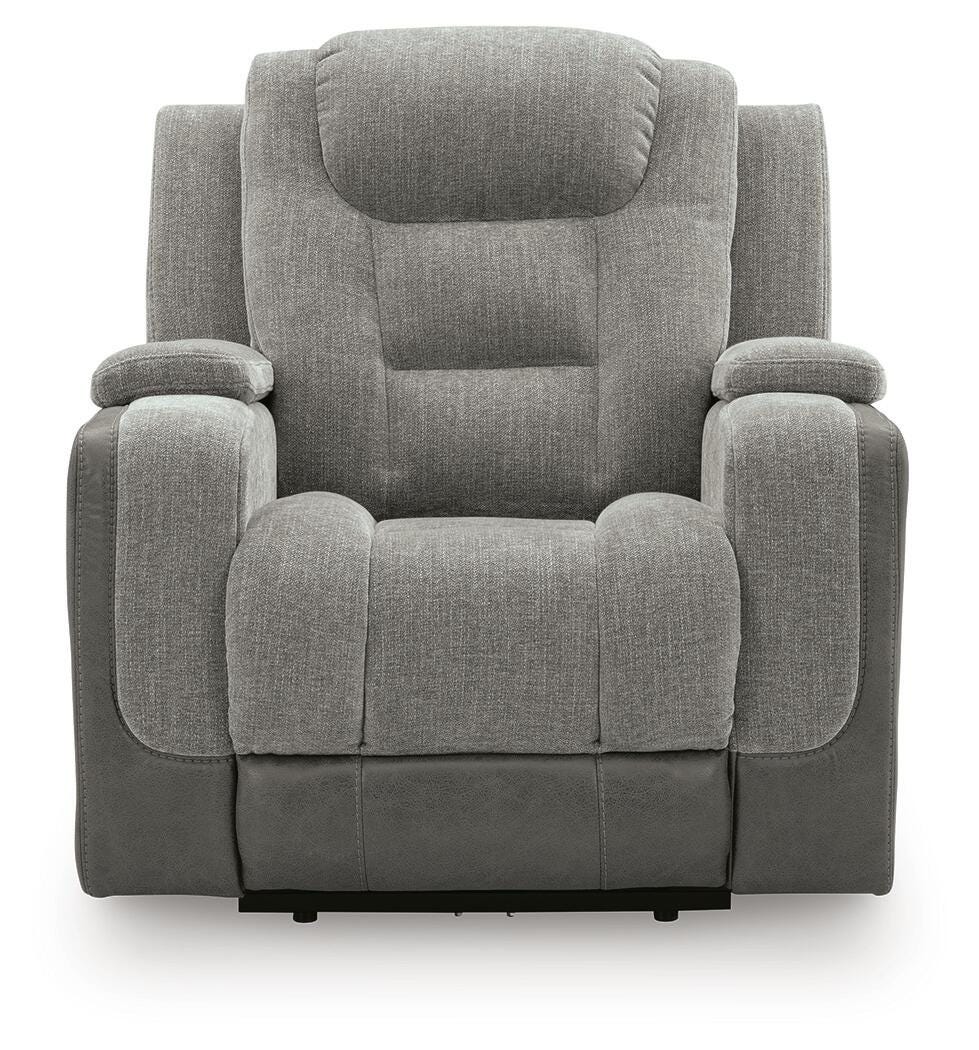 Mixed Motion PWR Recliner/ADJ Headrest Faux Leather Chenille