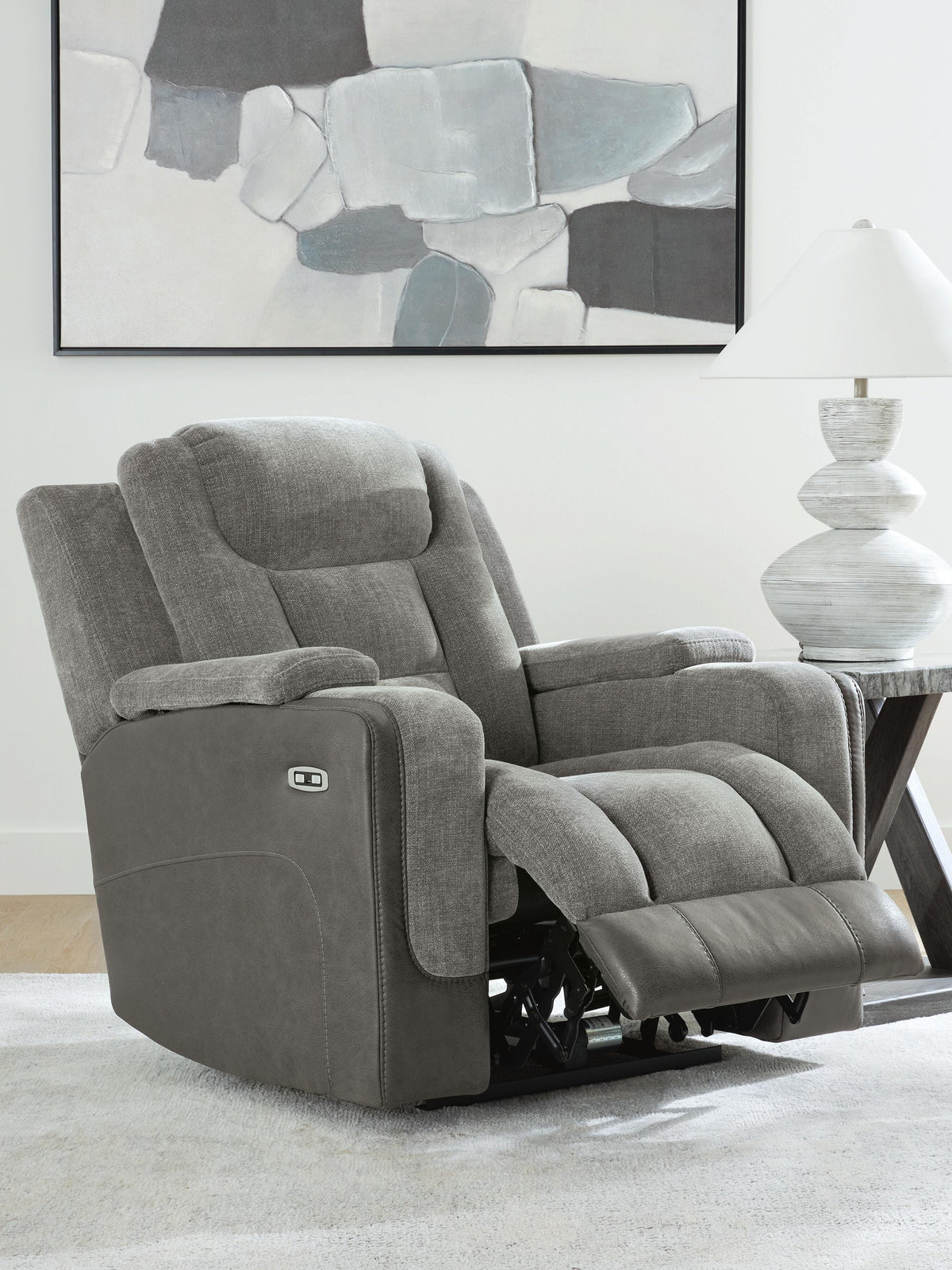 Mixed Motion PWR Recliner/ADJ Headrest Faux Leather Chenille