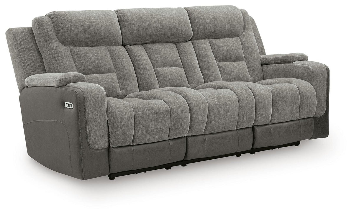 Mixed Motion PWR REC Sofa with ADJ Headrest Faux Leather Chenille