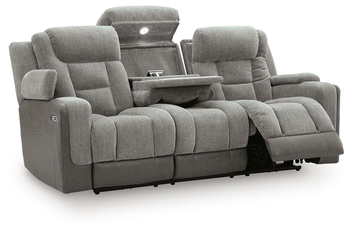 Mixed Motion PWR REC Sofa with ADJ Headrest Faux Leather Chenille