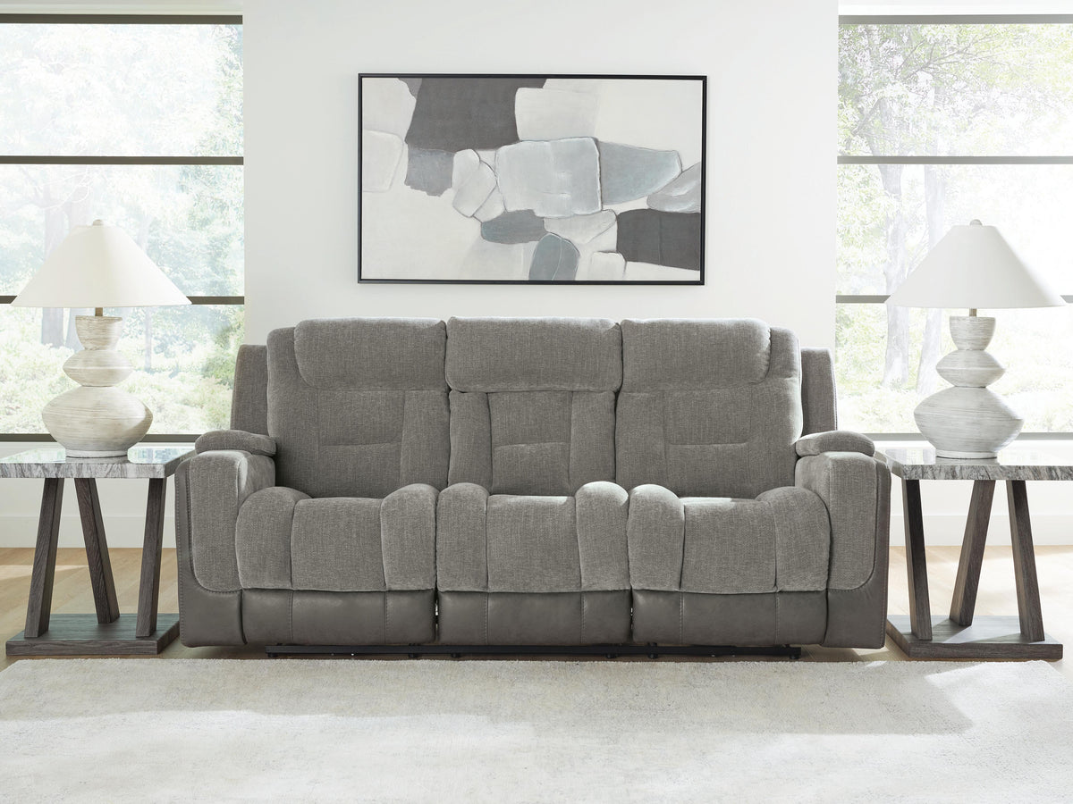 Mixed Motion PWR REC Sofa with ADJ Headrest Faux Leather Chenille