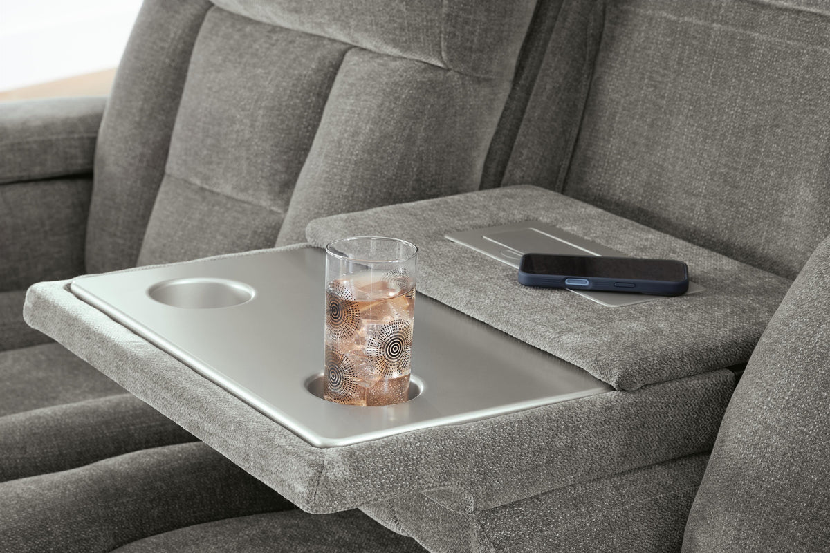Mixed Motion PWR REC Sofa with ADJ Headrest Faux Leather Chenille
